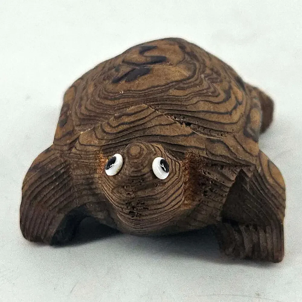 Vintage Crypyomeria Cedar Wood Turtle Figurine Wooden Hand Carved Folk Art Japan